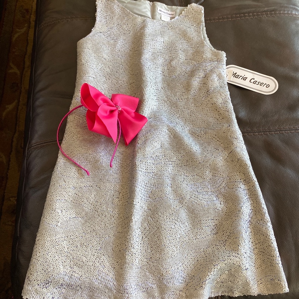 Maria Casero sequin silver dress Sz 7